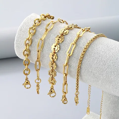 Stainless Steel Bracelet For Women 18K Gold Plated Minimalist Cuban Link Paperclip Wheat Chain Versatile Jewelry