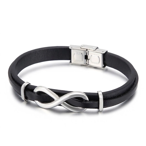 Bracciale Da Uomo In Pelle Intrecciata Con Ciondolo Simbolo Infinito In Acciaio Inossidabile Gioielli Stile Punk