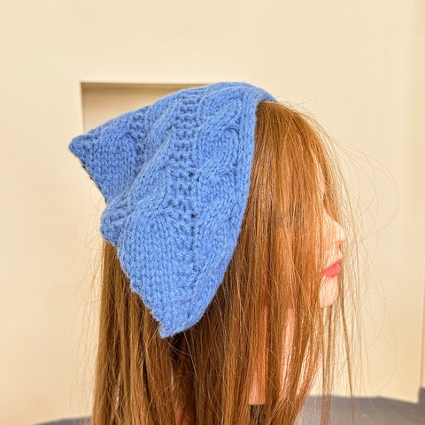 Women Retro Knitted Triangle Headband Crochet Hollow Out Bandana Soft Woolen Head Scarf Vintage Hair Wrap With Tie