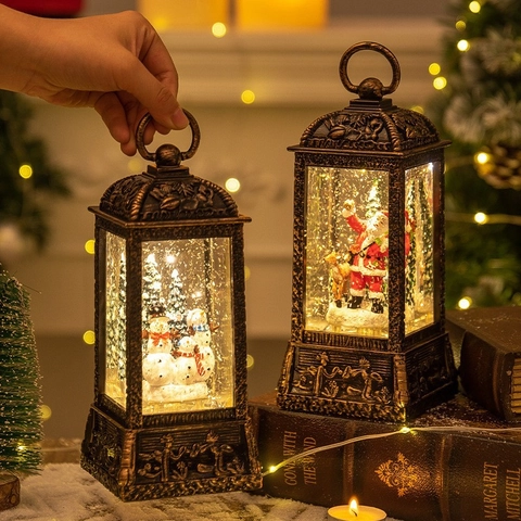 Lanterna Ad Acqua Di Natale Retro Palla Di Neve Con Luce LED Glitter Rotanti Babbo Natale Pupazzo Di Neve Decorazione