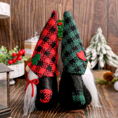Gnomes De Noël Poupées Ornements En Peluche Sans Visage Chapeau Tricoté À Carreaux Longue Barbe Décoration De Table Fête Maison