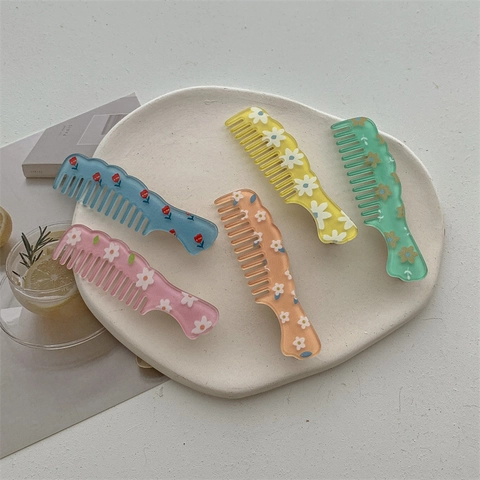Mini Pinces À Peigne En Acrylique Avec Imprimé Floral Barrette À Frange Pinces Latérales Colorées Accessoires Pour Cheveux Filles