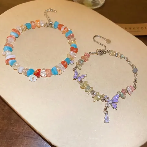 Bracciale Farfalla In Cristallo Acrilico Colorato Per Donna Lega Zircone Ciondolo Fiore Gioielli Regolabili