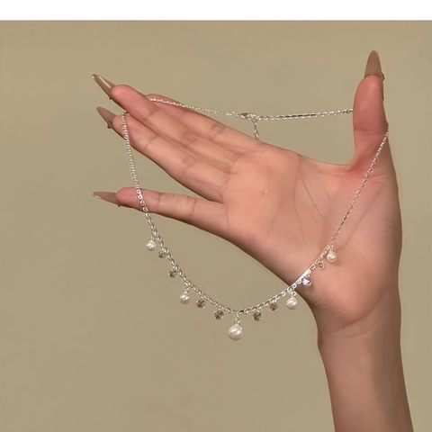 Collar Colgante Perla Artificial Gota De Agua Elegante Zircón Flecos Cadena De Clavícula Para Mujeres Joyas Moda Tono Plateado