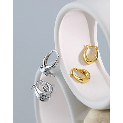 925 Sterling Silver U Shape Hoop Earrings Minimalist Teardrop Geometric High Polish Modern Jewelry For Women