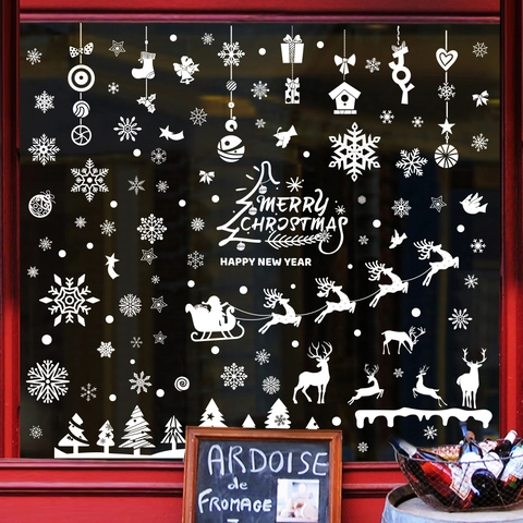 Weihnachtsfensterbilder Weiß Statische Aufkleber Schneeflocke Rentier Weihnachtsmann Glasdekor Winterurlaub Dekoration
