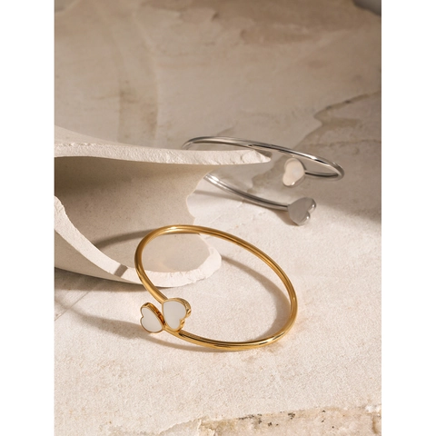 Hart Open Armband Roestvrij Staal 18K Verguld Wit Email Verstelbaar Eenvoudige Mode-Sieraden Voor Vrouwen