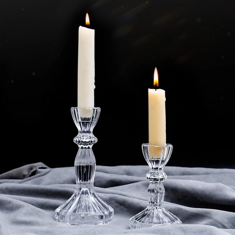 European Glass Candle Holder Ribbed Spiral Taper Candlestick And Scented Candles For Wedding Party Dinner Home Decoration