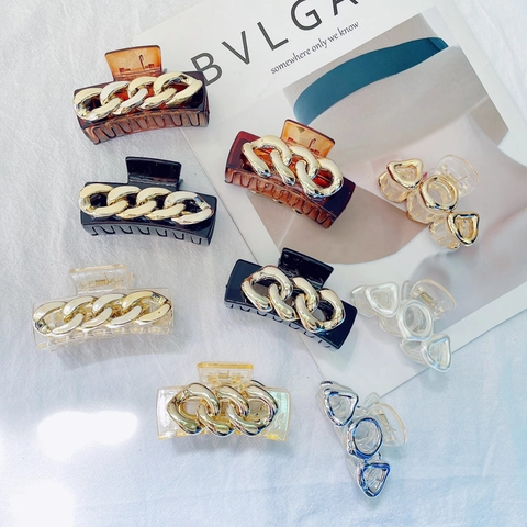 Pinza Per Capelli Geometrica Vintage Acrilico Catena In Metallo Decorazione Retro Molletta Per Donne Ragazze