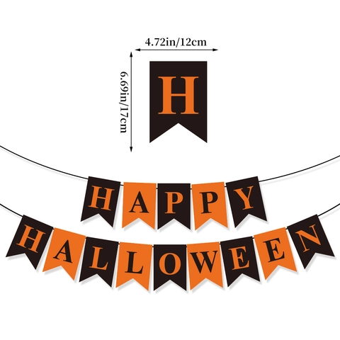 Happy Halloween Banner Paper Swallowtail Flag Hanging Garland Halloween Party Decoration Black And Orange