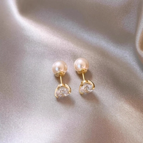 Round Zircon Artificial Pearl Stud Earrings Simple Elegant Fashion Jewelry For Women With Silver Earring Post Daily Commute