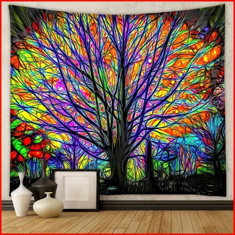 Tapiz De Pared Colorido Árbol De La Vida Fibra De Poliéster Arte Abstracto Bohemio Fondo Para Decoración De Dormitorio Sala Hogar