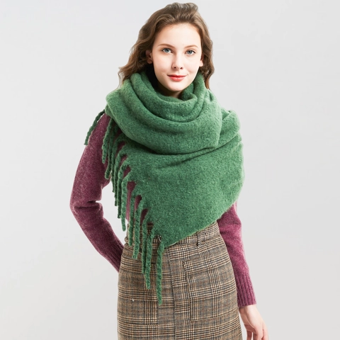 Winter Scarf Thick Solid Color Tassel Shawl Warm Polyester Long Pashmina Wrap For Women Men