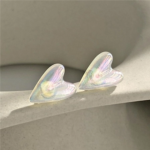 Irregular Heart Stud Earrings With 925 Sterling Silver Earring Post Iridescent Mermaid Luster Aurora Sweet Korean Style