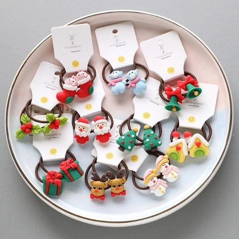 Weihnachts Haargummis Für Kinder Mädchen Weihnachtsmann Weihnachtsbaum Rentier Harz Charms Elastische Haarbänder Festliches Dekor