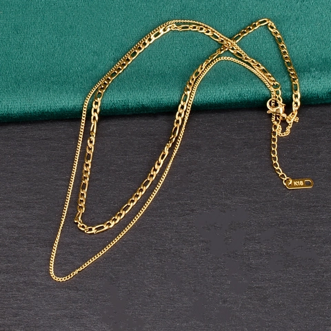 Retro Double Layer Titanium Steel Necklace For Women 18K Gold Plated Figaro Chain Heart Pendant Minimalist Fashion Jewelry