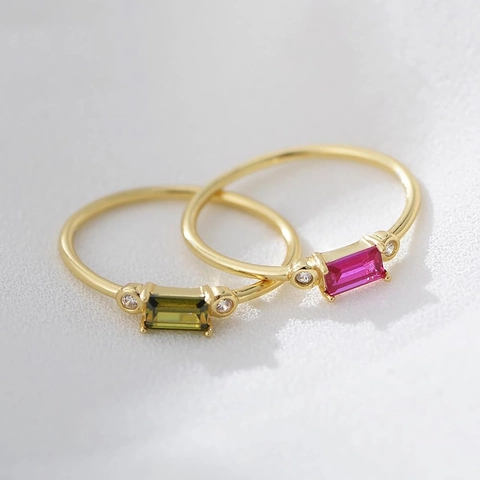 Anello In Argento Sterling S925 Per Donna Zircone Colorato Rettangolo Gioielli Eleganti Retro Minimalisti Regalo