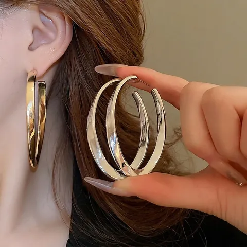Créoles Ovales Torsadées Pour Femmes Cuivre Poli Miroir Style Minimaliste Avec Tige De Boucle D'oreille En Argent 925