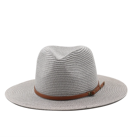 Sombrero Fedora De Paja Tejida De Papel Sombrero De Sol Con Cinturón De Cuero Sintético Panamá Para Mujeres Hombres