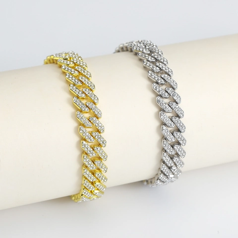 Iced Out Hip Hop Cuban Link Chain Rhinestone Alloy Necklace Bracelet Jewelry Luxury Punk Style For Men Women