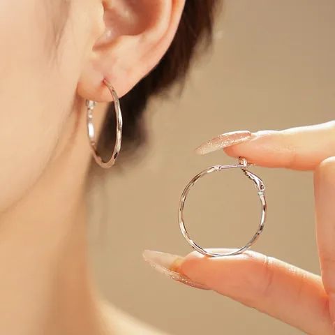 Orecchini A Cerchio Con Trama Martellata Per Donna Con Perno In Argento Minimalista Chic Geometrico Rame Gioielli