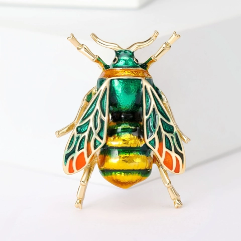 Broche de Abeja de Esmalte Vintage Aleación Insecto Pin de Solapa Joyería de Moda para Traje Camisa Abrigo Mujeres Hombres Oro Verde Accesorios