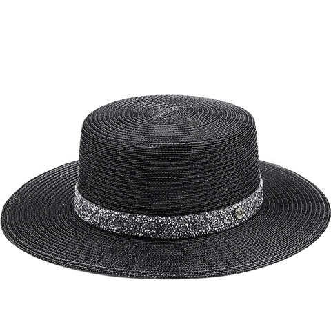 Cappello Di Paglia Boater Da Donna Piano Con Fascia Strass Traspirante Ala Larga Spiaggia Estate Viaggio Accessori