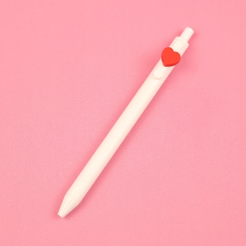 Bolígrafo De Gel Blanco Con Clip En Forma De Corazón Retráctil Plástico Tinta Negra Papelería Creativa Linda Estudiantes
