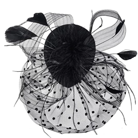 Vintage Fascinator Hair Clip With Mesh Veil And Feather Polka Dot For Wedding Bridal Party Elegant Women Accessories