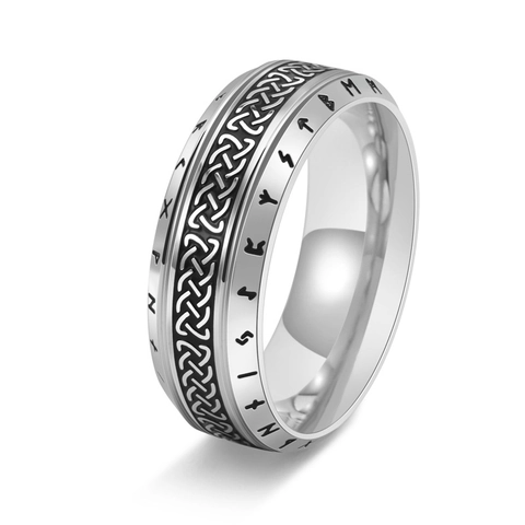 Vintage Nordic Viking Rune Ring Stainless Steel Celtic Knot Wide Band Jewelry Gift For Men Retro Style