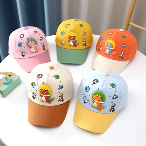 Casquette de Baseball Dinosaure Astronaute pour Enfants Garçons Filles Coton Bloc de Couleur Protection Solaire Extérieur