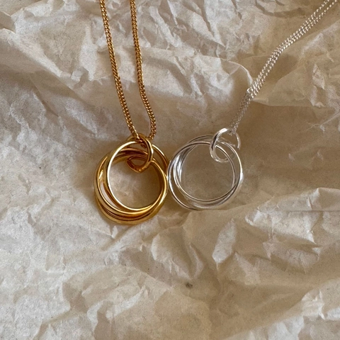 Collana Con Tre Cerchi Intrecciati In Argento Sterling 925 Ciondolo Ad Anello Russo Gioielli Geometrici Minimalisti