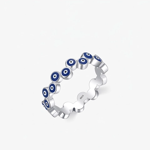 925 Sterling Silber Böser Blick Ring Für Damen Blau Emaille Tropföl Mode Schmuck Ethno Stil Wellenband Fingerring Geschenk