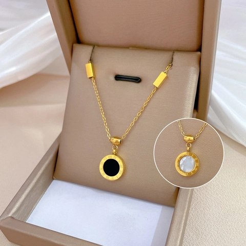 Halskette Aus Titanstahl Mit Rundem Anhänger Mit Römischen Ziffern Perlmutt Achat Clavicle Chain Minimalistischer Schmuck