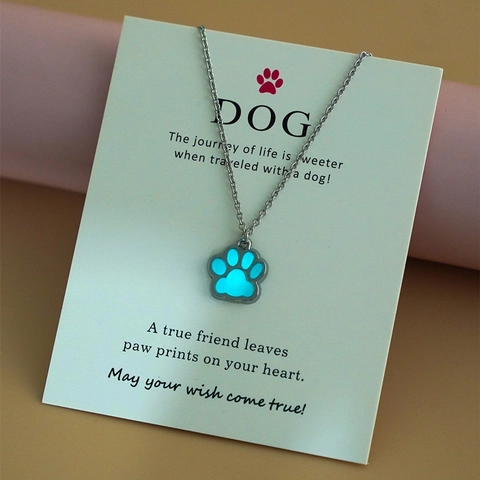 Luminous Dog Paw Pendant Necklace Alloy Glow In The Dark Animal Claw Charm Jewelry Gift For Pet Lovers