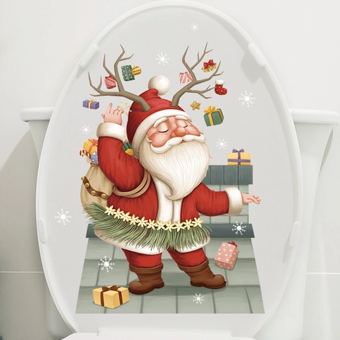 Weihnachts Toilettendeckel Aufkleber Weihnachtsmann Rentiergeweih PVC Abnehmbar Wasserdicht Badezimmer Dekor