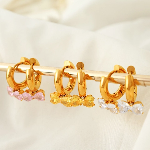 Pendientes de Aro de Acero Inoxidable con Lazo Minimalista para Mujer Chapado en Oro con Circonia Incrustada Joyería Dulce