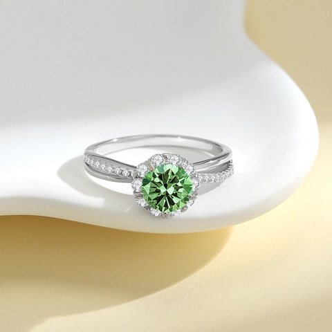 Anello Moissanite Argento Sterling 925 Taglio Rotondo Pietra Preziosa Colorata Matrimonio Fidanzamento Gioielli Donna