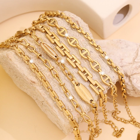 Gold Vergoldetes Edelstahl Gliederkette Armband Für Damen Mariner Schweinenase H Link Verstellbarer Eleganter Schmuck