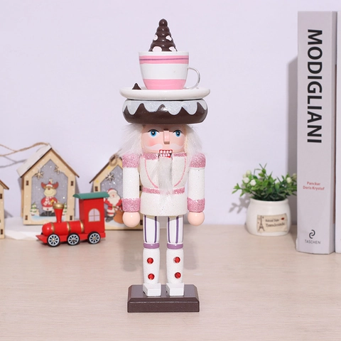 Christmas Nutcracker Wooden Ornament Dessert Theme Cupcake Coffee Cup Shimmer Tabletop Holiday Home Decor