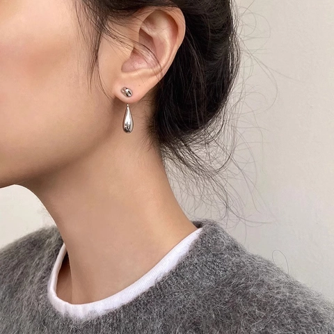 Pendientes Colgantes De Gota De Agua Pulidos Minimalistas Cobre Estilo Francés Metal Líquido Joyas Geométricas Para Mujeres