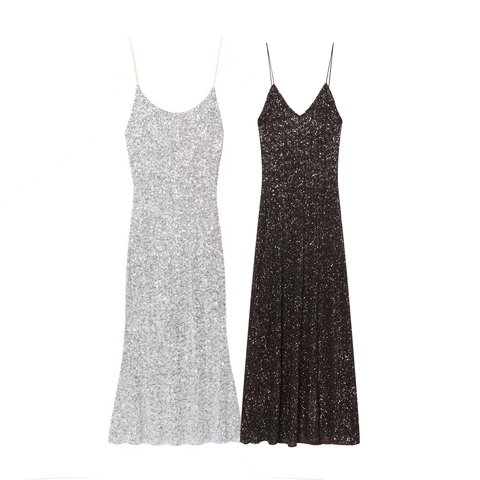 Sequin Maxi Dress Deep V Neck Spaghetti Strap Slim Fit Evening Gown Mermaid Hem Party Wear Prom Elegant Women Polyester