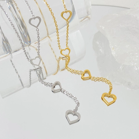 Minimalistische Herzanhänger Y-Halskette Edelstahl Galvanisierte Schmuck Für Damen Mode Accessoire