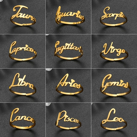 Anello Aperto Minimalista in Acciaio Inossidabile Costellazione per Donna Segno Zodiacale Personalizzato Anello Regolabile Gioielli