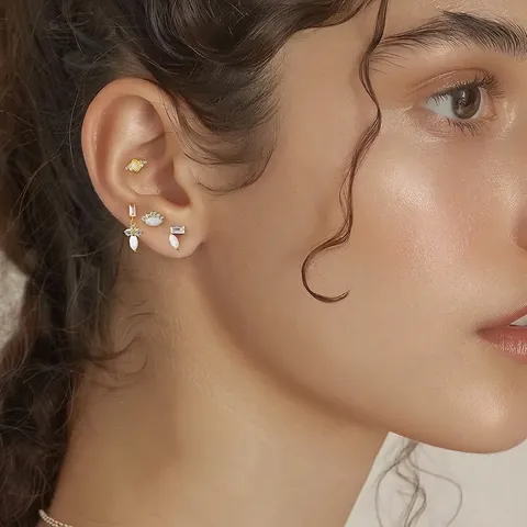 925 Sterling Silver Marquise Opal Zircon Stud Earrings Screw Back Piercing Jewelry For Women