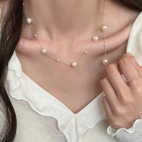 Französische Retro Minimalistische Künstliche Perlenkette Gold Vergoldete Legierung Y-Form Modeschmuck