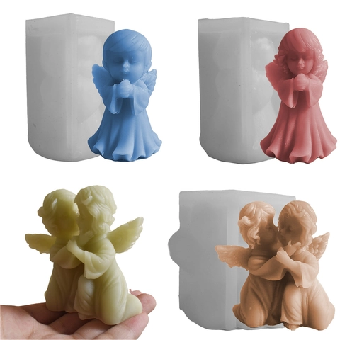 Angel Silicone Mold DIY Craft Tool For Candle Soap Plaster Making Praying And Kissing Wing Shapes 3D Home Decor Ornament