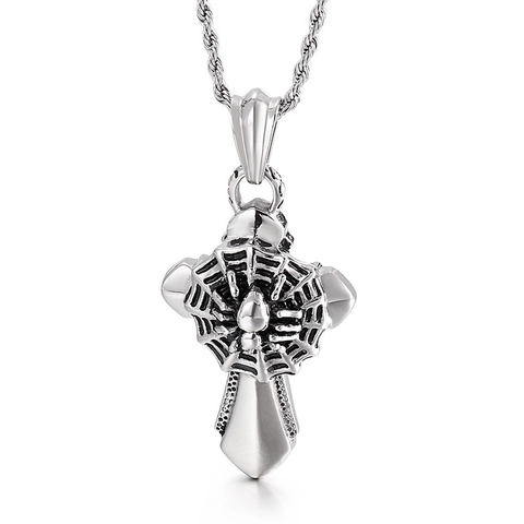 Pendentif Croix En Acier Inoxydable Gothique Punk Crâne Toile Araignée Tête Diable Hommes Bijoux Rétro Vintage