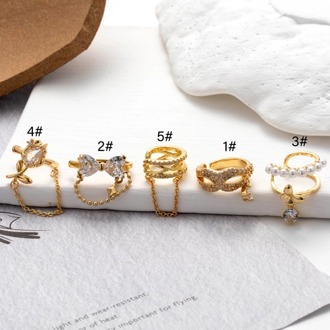Koper Zirkoon Vlinder Oorklem Geen Piercing Kraakbeen Manchet Oorbellen Dames Elegant Kwastje Ketting Masker Strik Stijl