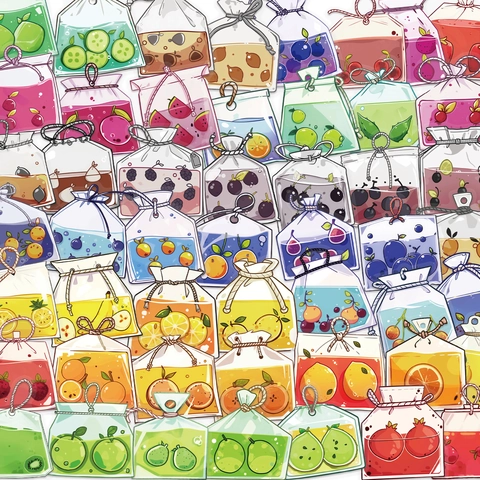 Autocollants Sachet de Thé aux Fruits Imperméables Transparents PET Décalcomanies Décoratives pour Scrapbooking Journal DIY